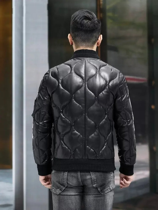 Genuine Leather Down Bomber Jacket