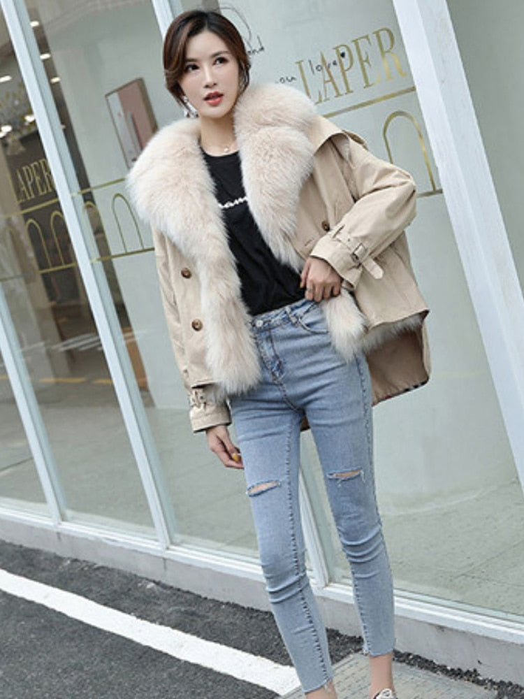 Real Fur Collar & Rabbit Fur Lining Oversize Coats