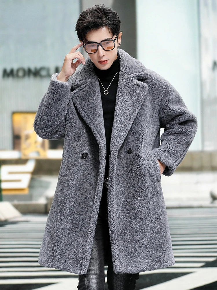 Cashmere Shearling Fur Long Wool Coat