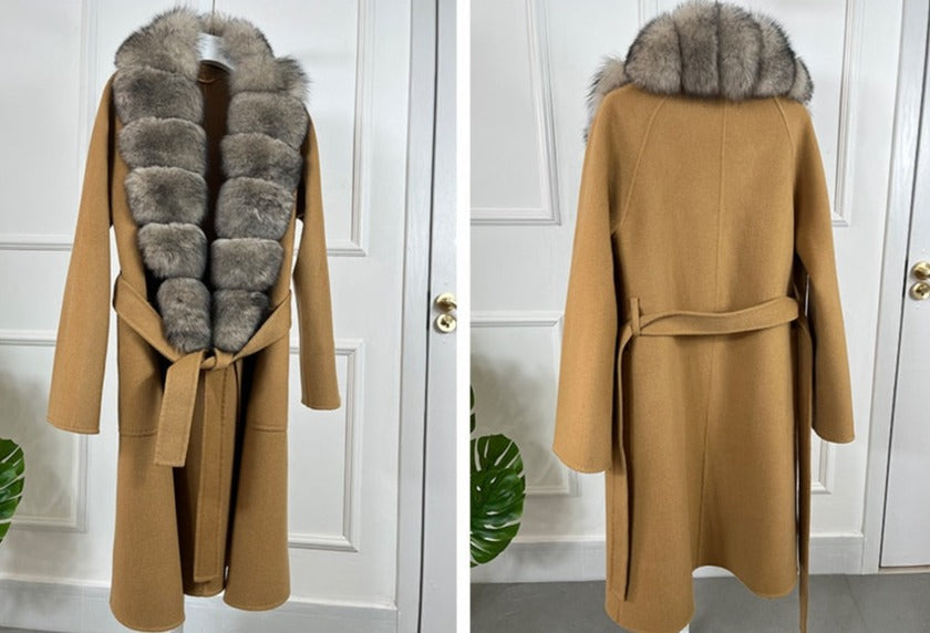 Long Cashmere Big Real Fur Collar