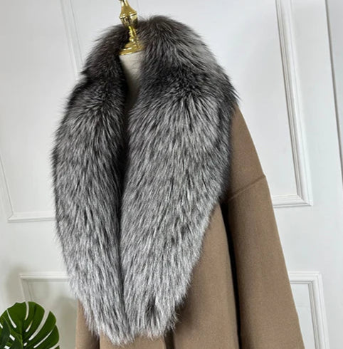 Cashmere Long Wool Coat Big Real Fur Collar Cuffs