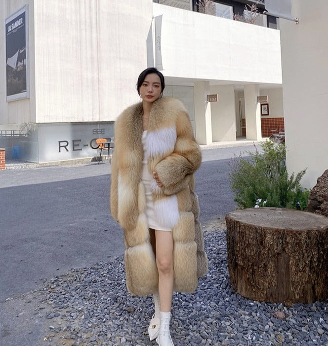 Long Thick Collar Real Fox Fur X-Long Coats