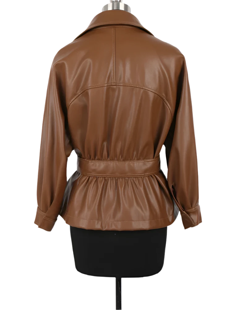 Loose Faux Leather Jackets & Belt