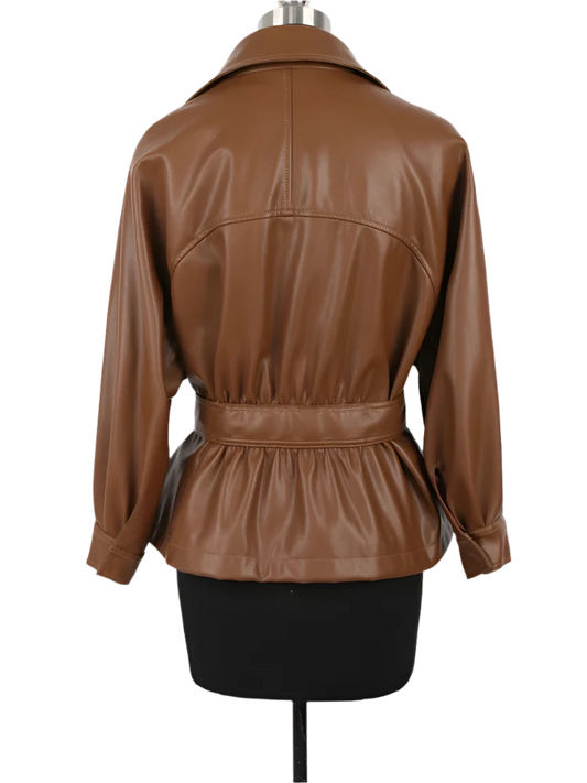 Loose Faux Leather Jackets & Belt