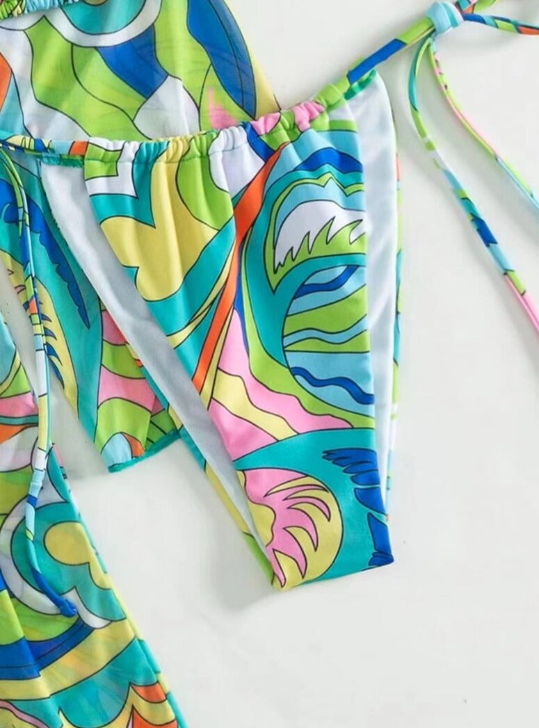 Print Bikini Set, Cover Up & Hairband