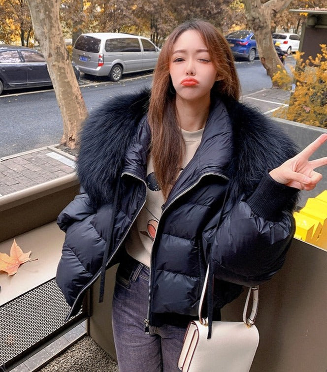 Real Fur Loose Duck Down Puffer Coats