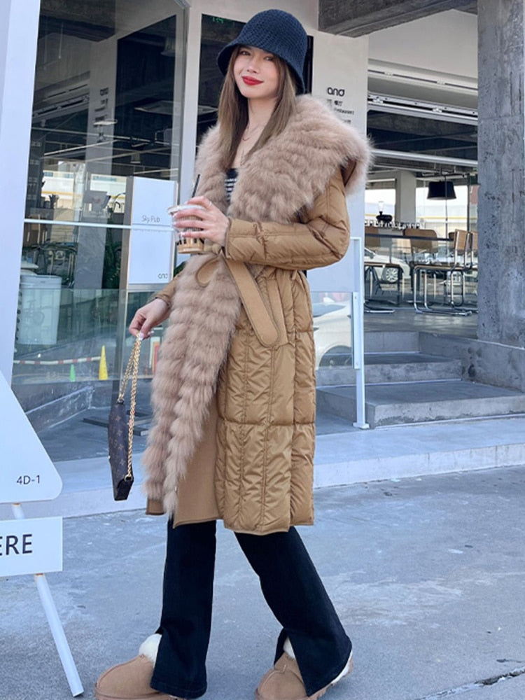 Real Fur Big Collar Goose Down Puffer Trench Coats