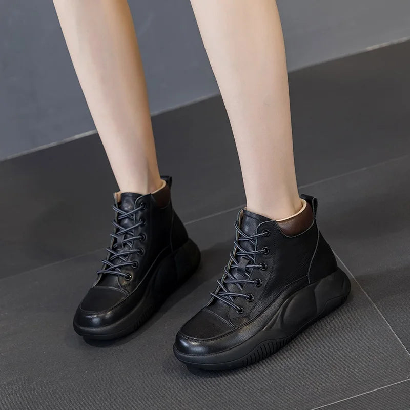 Genuine Leather Ankle Boots Lace-Up