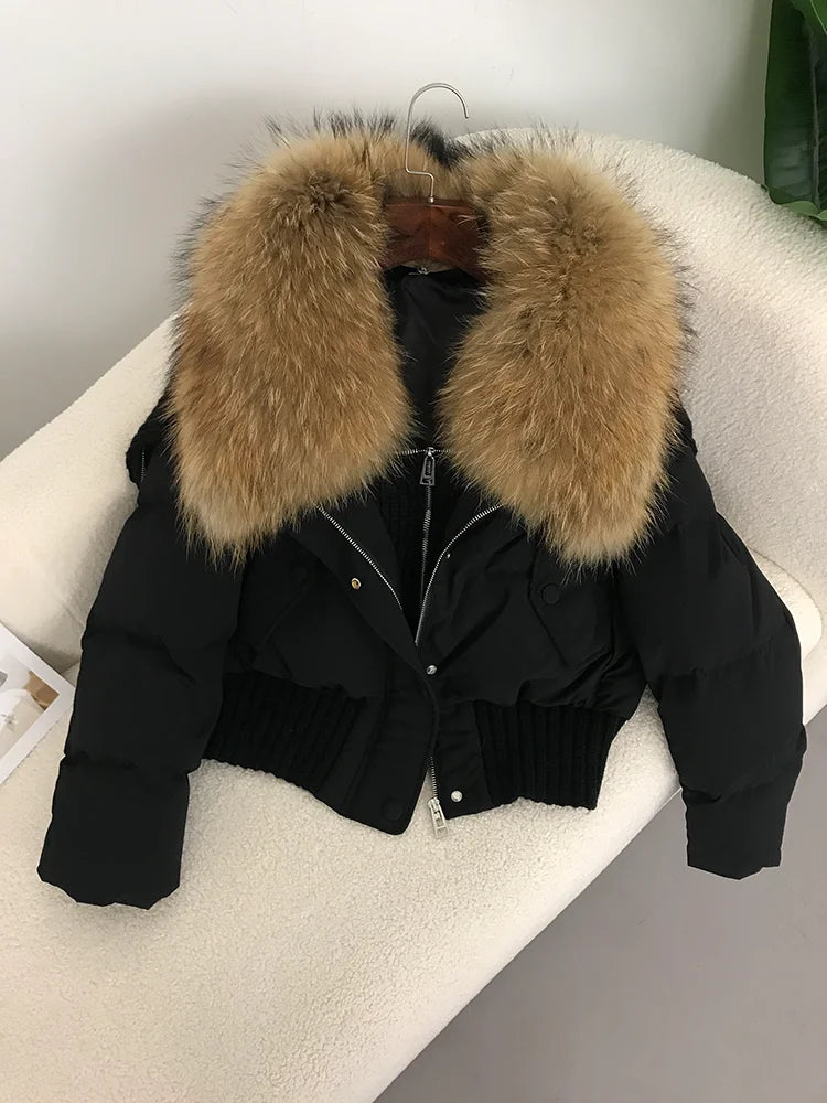 Real Fur Collar Duck Down Short Jackets