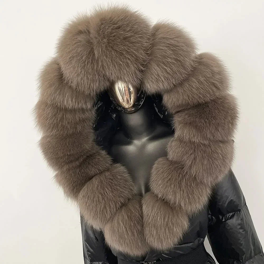 Real Fur Hooded X-long Duck Down Puffer Coats