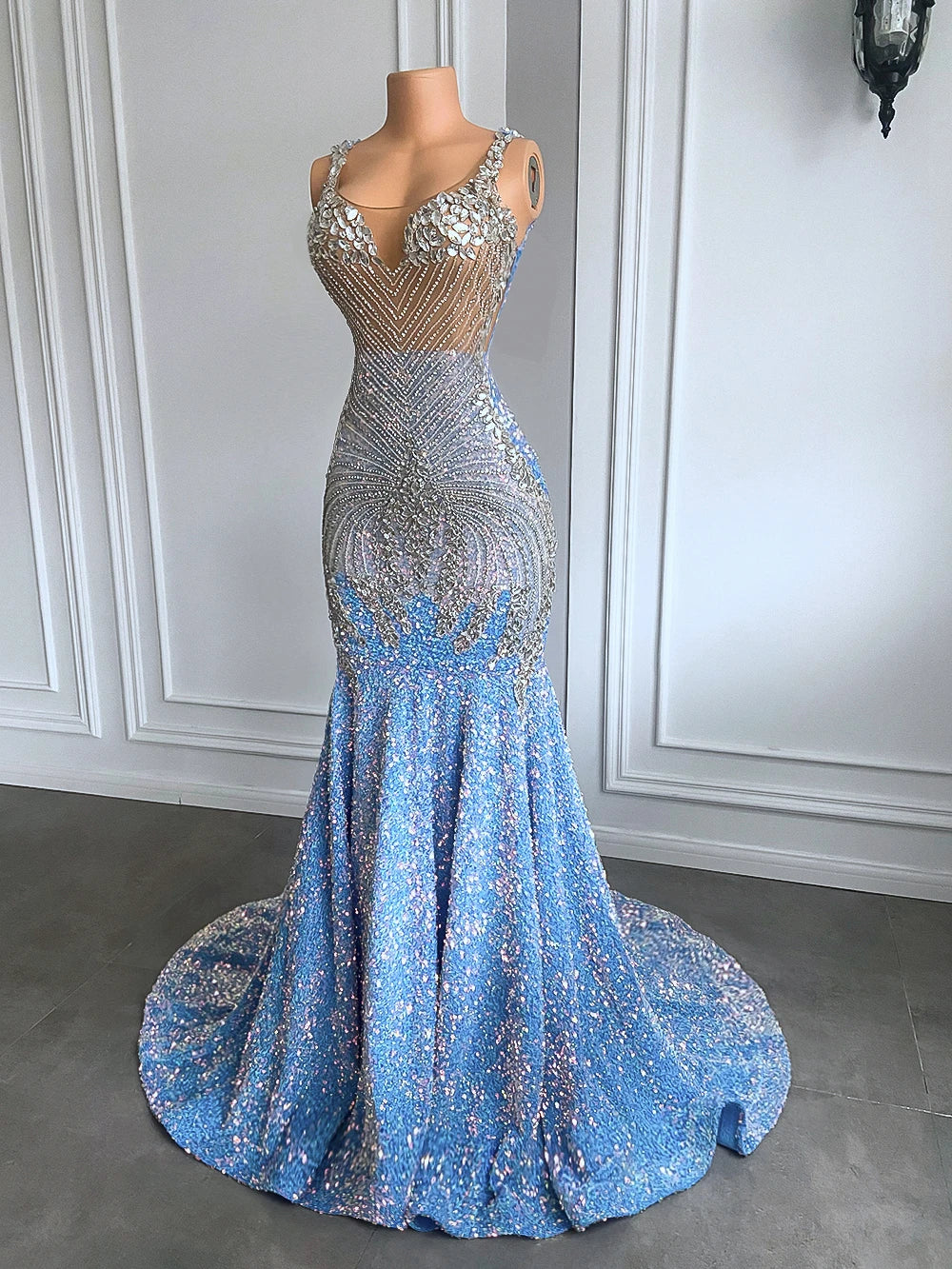 Sparkly Crystals Sleeveless Mermaid Gowns