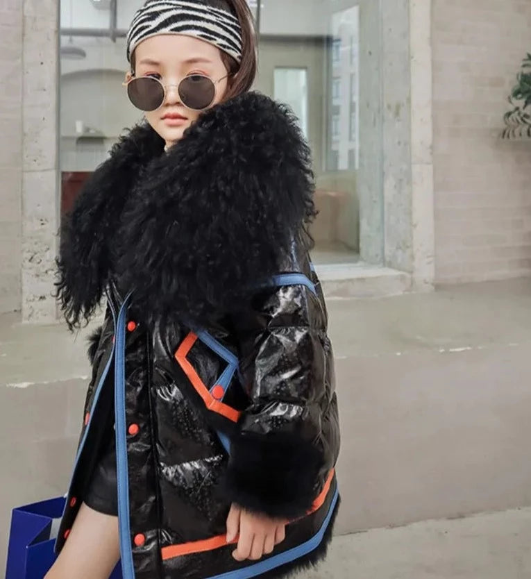 Genuine Leather Goose Down Coats Real Wool Collar Elevate Swag