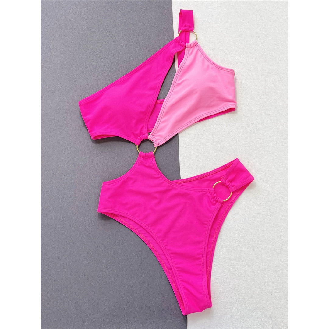 Pink One Shoulder Cut Out Monokini