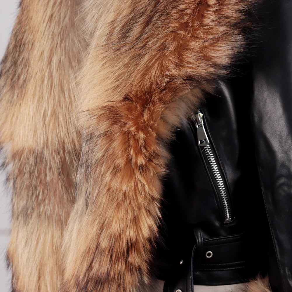 Genuine Leather Real Collar & Cuff Fur Coats