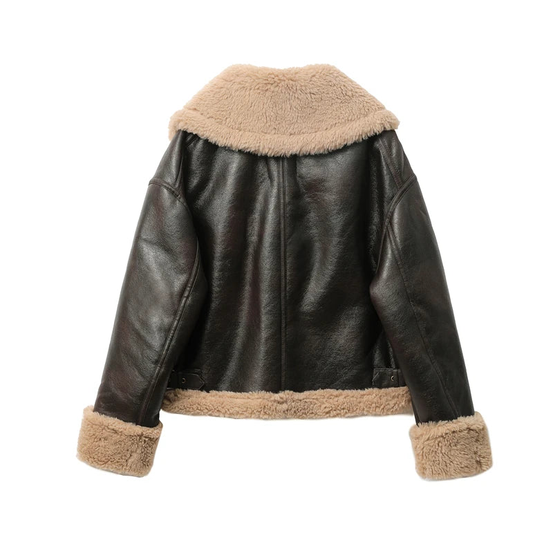 Double-sided Short PU Jacket Faux fur