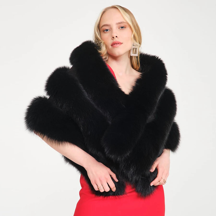 Natural Real Fox Fur Coats Shawl