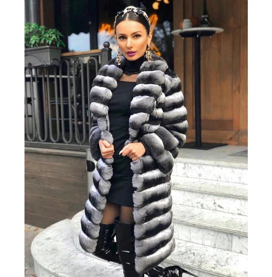 Chinchilla Style Real Rex Rabbit Fur Coats