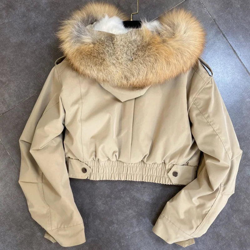 Real Fur Collar & Liner Multi Pocket Crop Coats