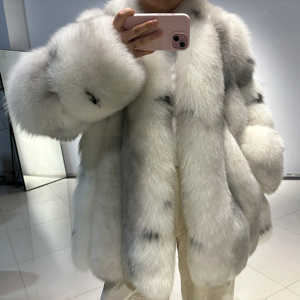 White Spotted Real Fox Fur Coats