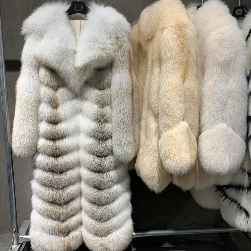 Pattern Real Fox Fur Coats X-Long Big Collar