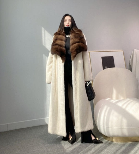 Luxury Real Mink Fur Coat Oversize Lapel Collar