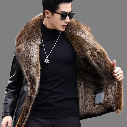 Genuine Leather Coat Real Fur Lining Collar