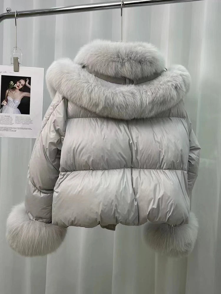 Goose Down Puffer Jackets Real Fur Collar & Cuffs