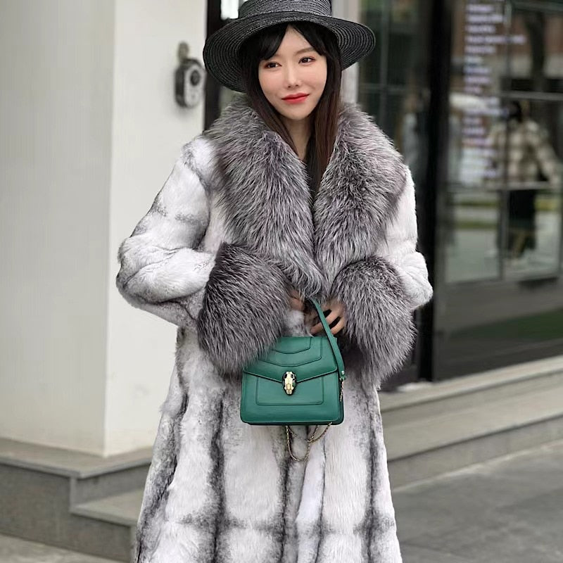 Real Fur Coats With Fox Lapel Collar & Cuffs