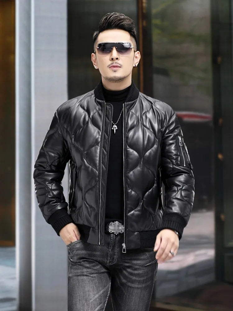 Genuine Leather Down Bomber Jacket