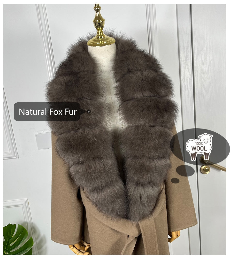 Long Cashmere Real Fur Collar & Cuffs