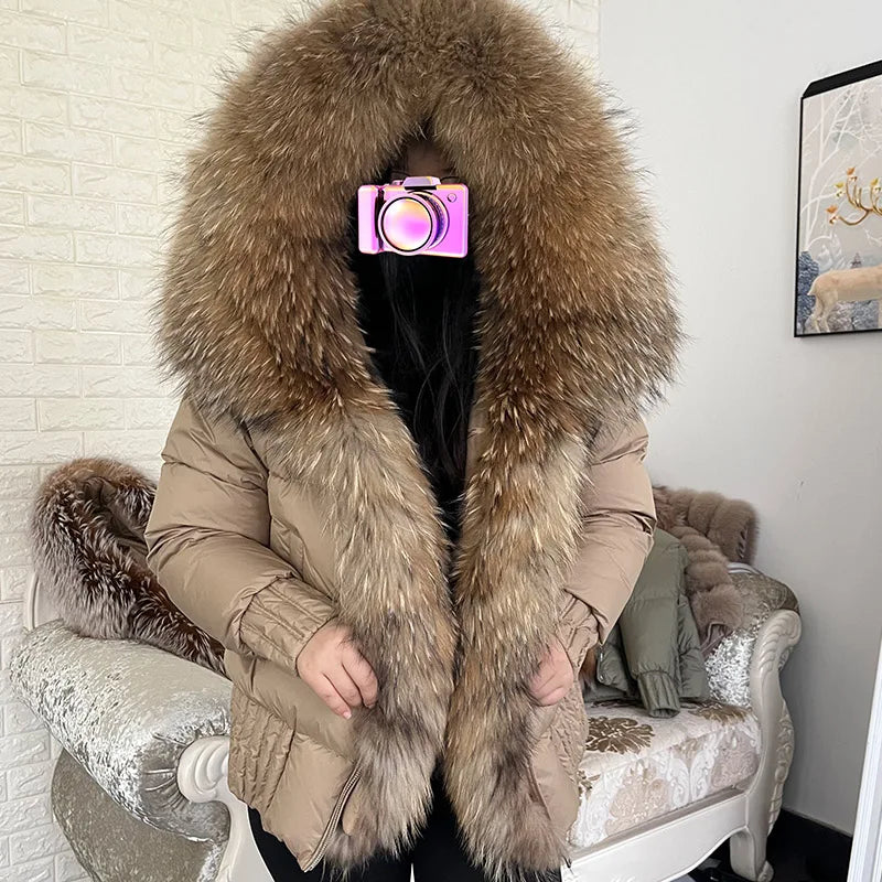 Duck Down Puffer Coats Real Fur Collar Parka