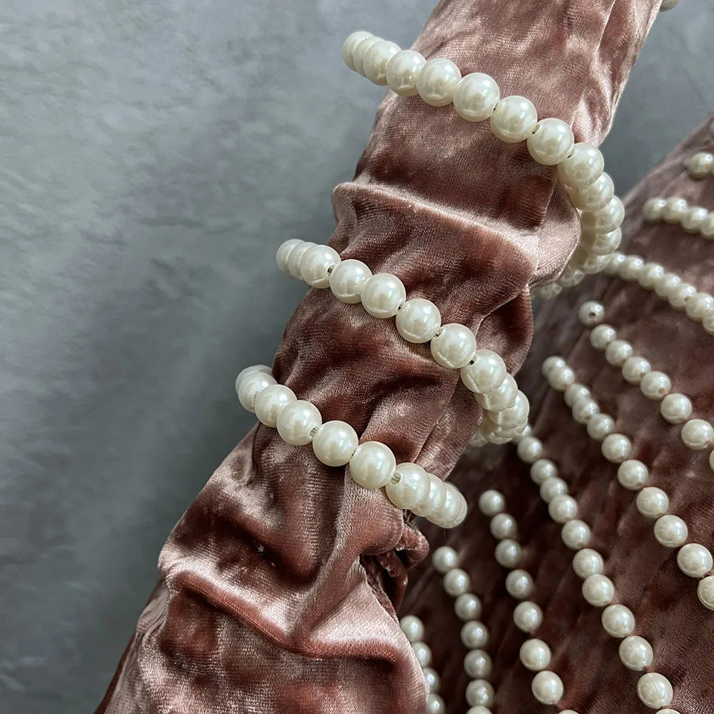 Pearl Beads Long Sleeve Glove Dress