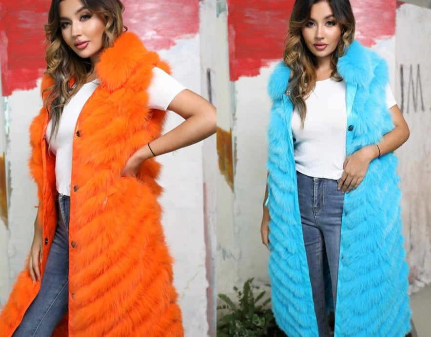 Reversible Long Real Fur Vests