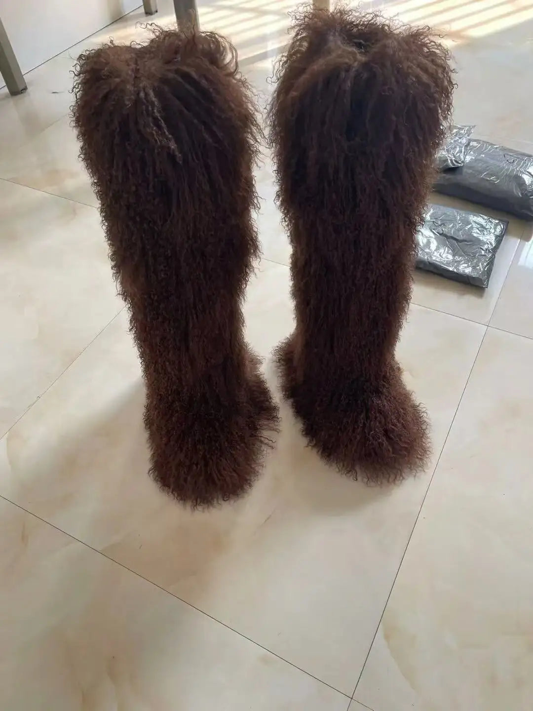 Fluffy Long Mongolian Real Fur Boots