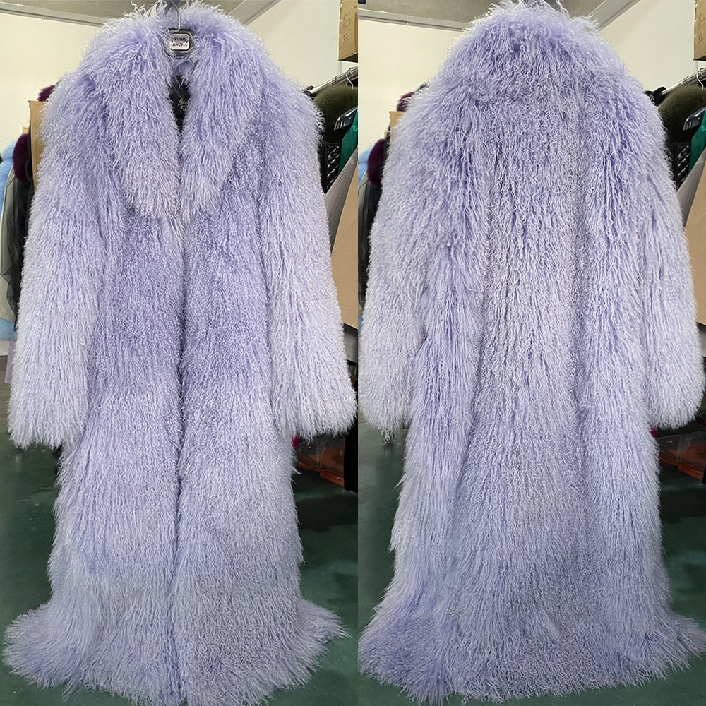 Real Mongolian Wool Fur Floor Length Coats