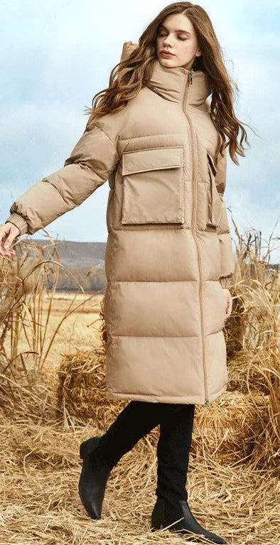 Big Pocket Long Puffer Coats Hooded Stand-Up Collar