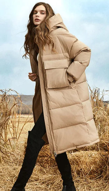 Big Pocket Long Puffer Coats Hooded Stand-Up Collar