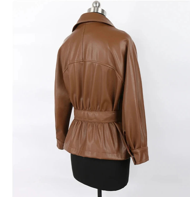 Loose Faux Leather Jackets & Belt