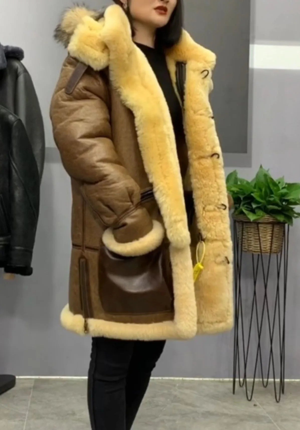 Genuine Leather Real Shearling Long Fur Coats