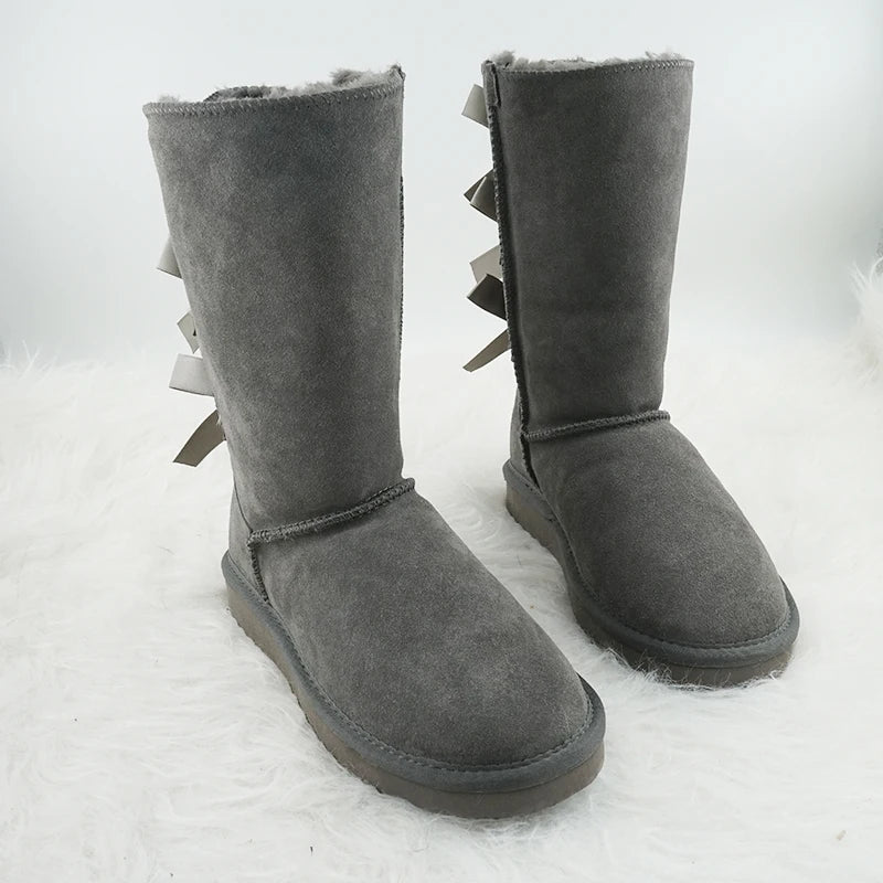 Genuine Leather Snow Boots 3 Back Bow