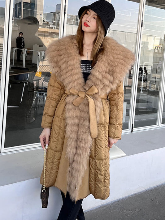 Real Fur Big Collar Goose Down Puffer Trench Coats
