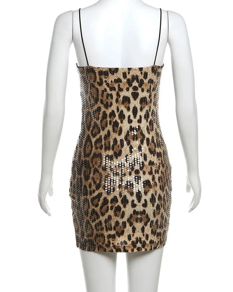 Leopard Print Sequin Mini Dress