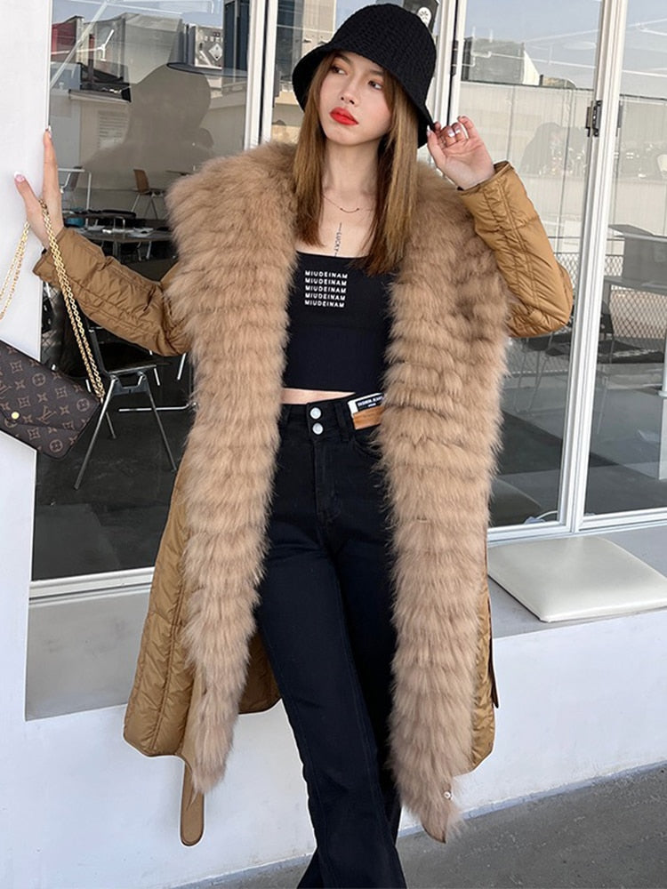 Real Fur Big Collar Goose Down Puffer Trench Coats