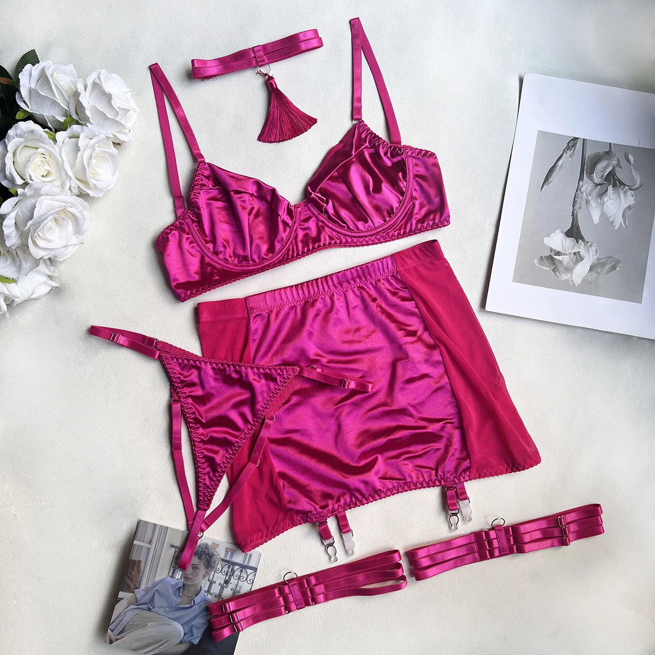 Satin Lingerie 5-Piece Sets