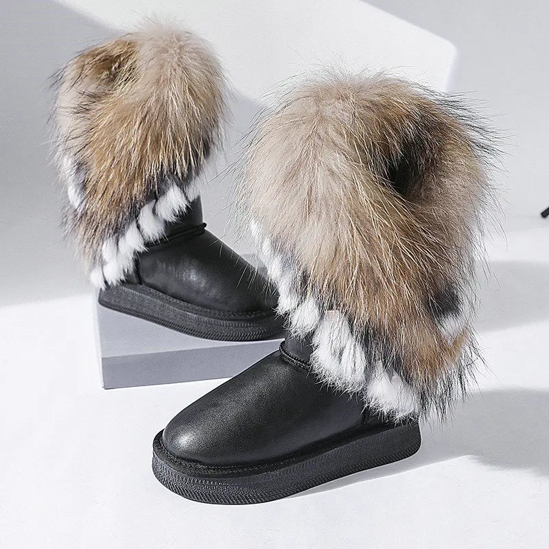 Genuine Leather Snow Boots Real Fur