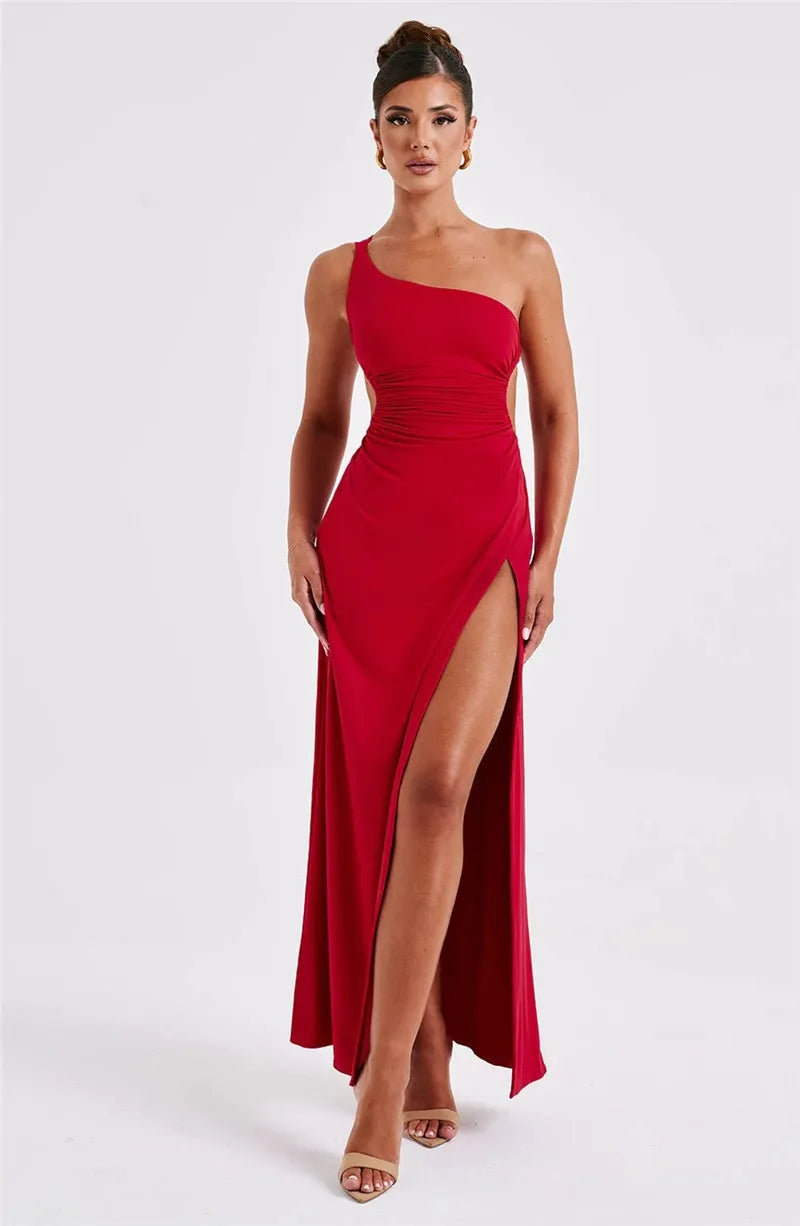 One Shoulder Side Slit Long Dresses