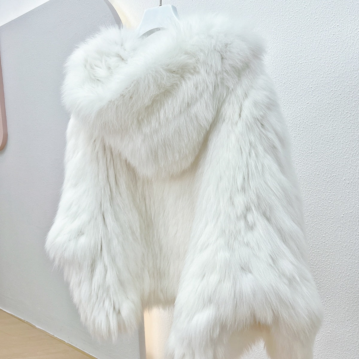 Luxury Knitted Hooded Bat Sleeved Real Fur Coats