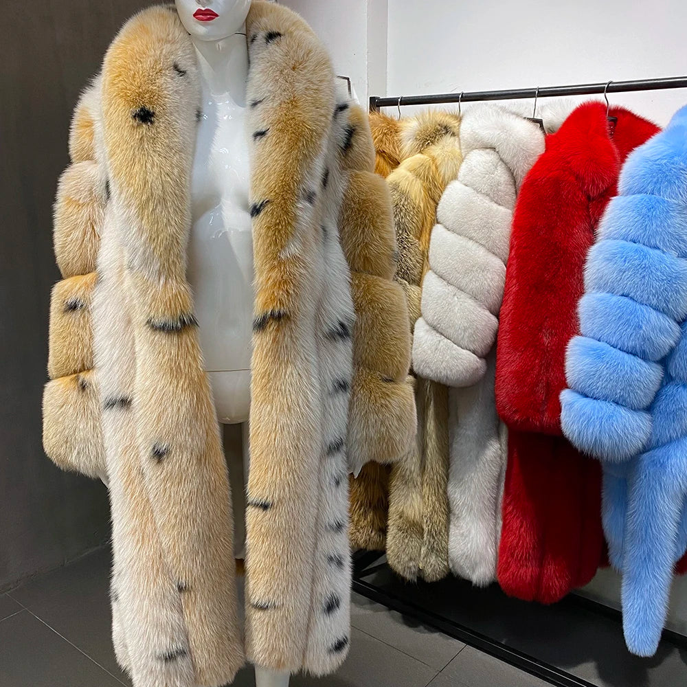 Luxury Polka Dot Long Real Fur Coats