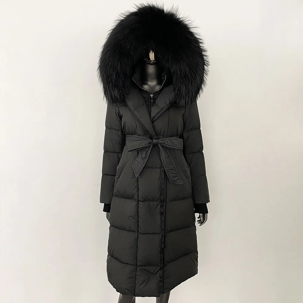 Real Fur Hooded Goose Down Long Puffer Coats