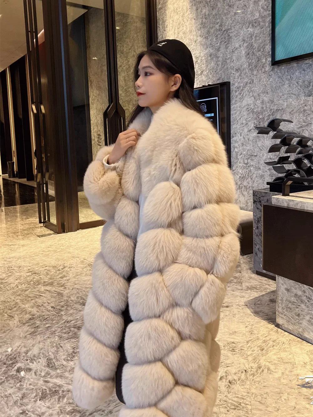 Pattern Long Real Fox Fur Coats